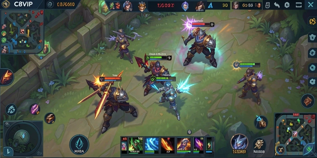 Tampilan gameplay seru dalam C8VIP dengan pertarungan MOBA.