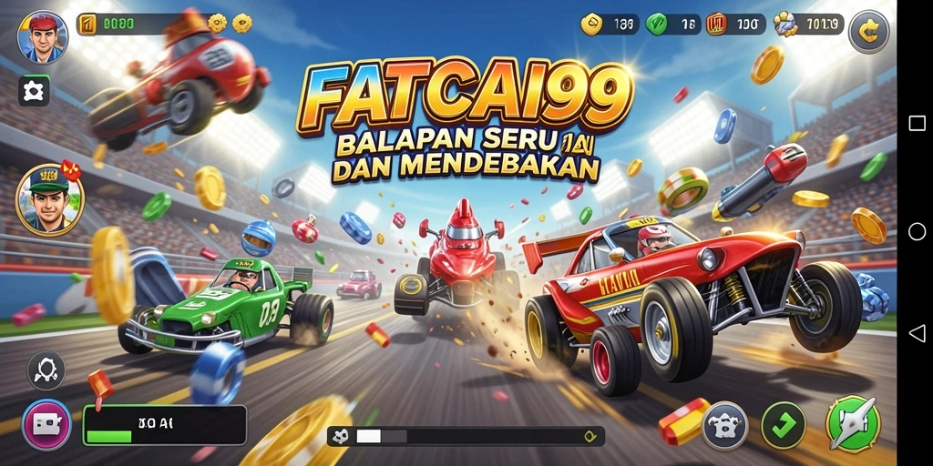 Screenshot gameplay FATCAI99 menampilkan balapan mendebarkan di trek yang menantang.
