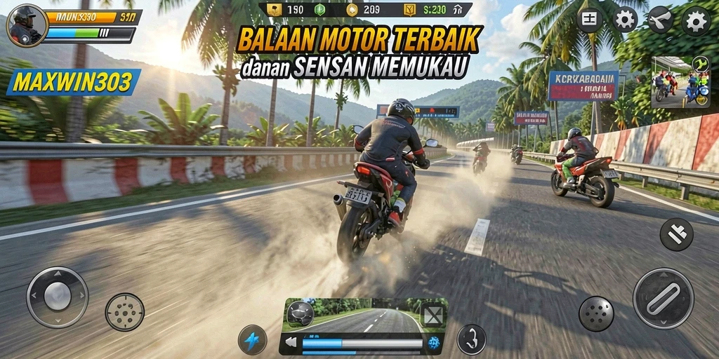 Tampilan gameplay balapan motor yang mendebarkan di MAXWIN303.