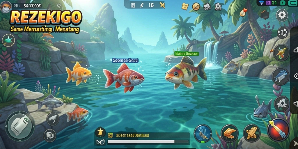 Gameplay REZEKIGO yang menampilkan momen menarik saat memancing.